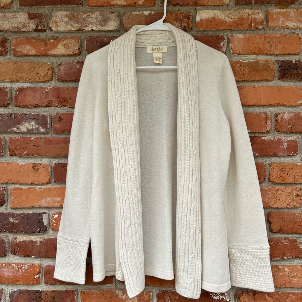 Peck & Peck Women's Cream Open Front Cashmere Wool Sweater M